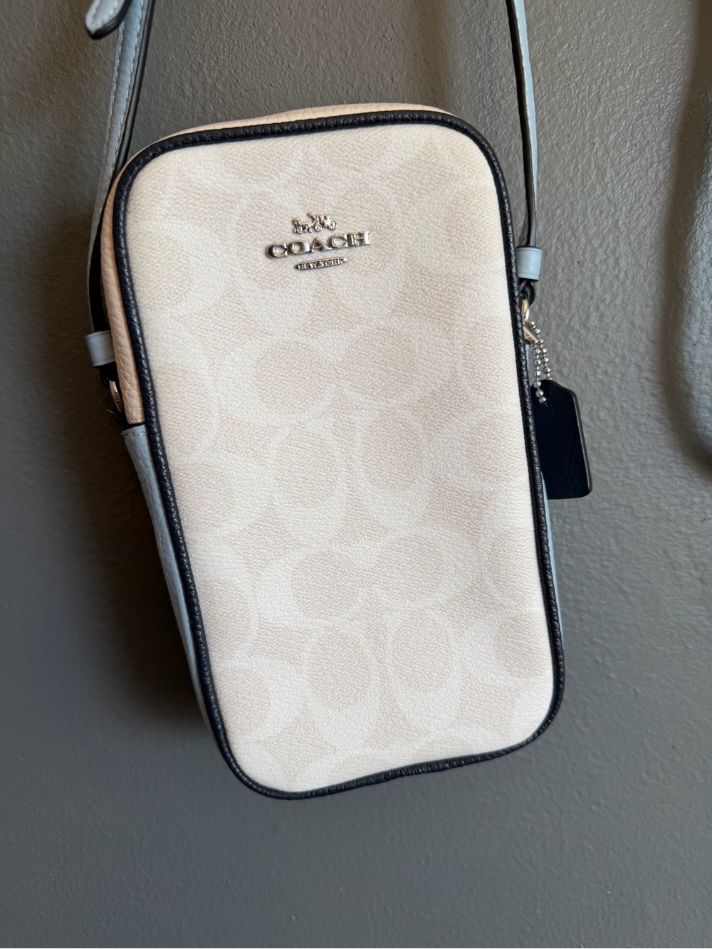 Coach white light blue and Black Signature Crossbody Phone Purse Pouch
